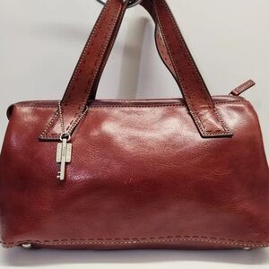 Fossil Vintage Handbag Satchel Red Bro Burgundy Leather